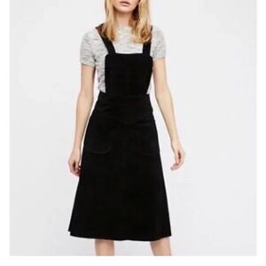 Free People suede Apron Bib overalls w/ adjustable straps- front patch pockets